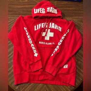 Lifeguard Red Marco Island, FL Drawstring Hoodie Sweatshirt Adult Size L